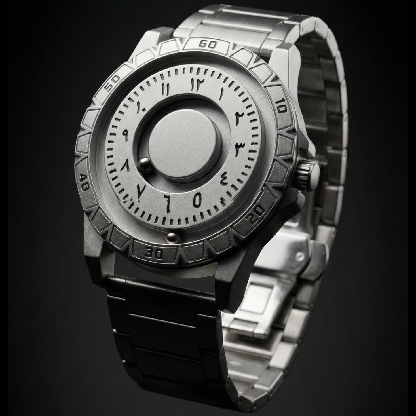 Magneto Metal Arabic Silver Watch classic