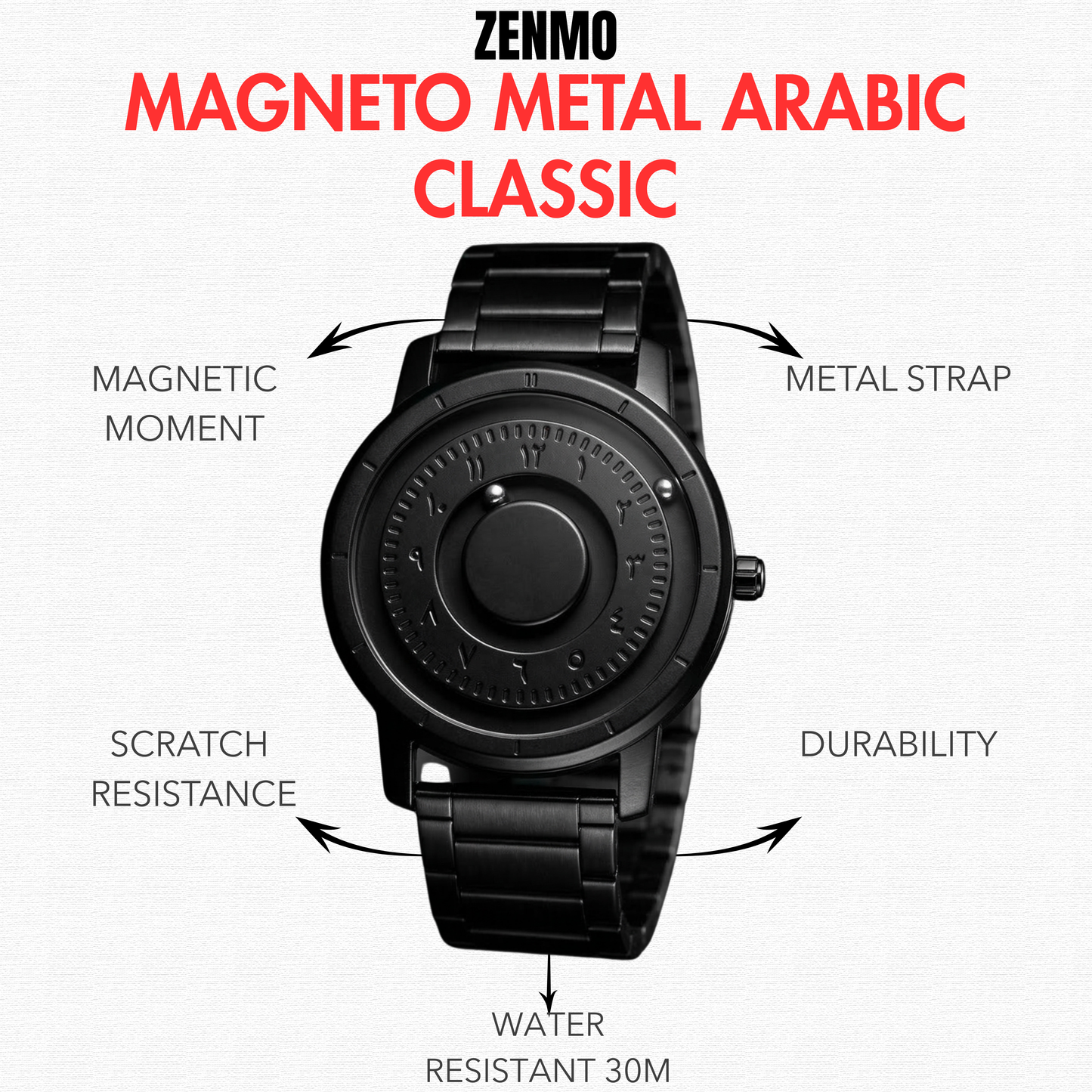 Magneto Metal Arabic Black Watch classic