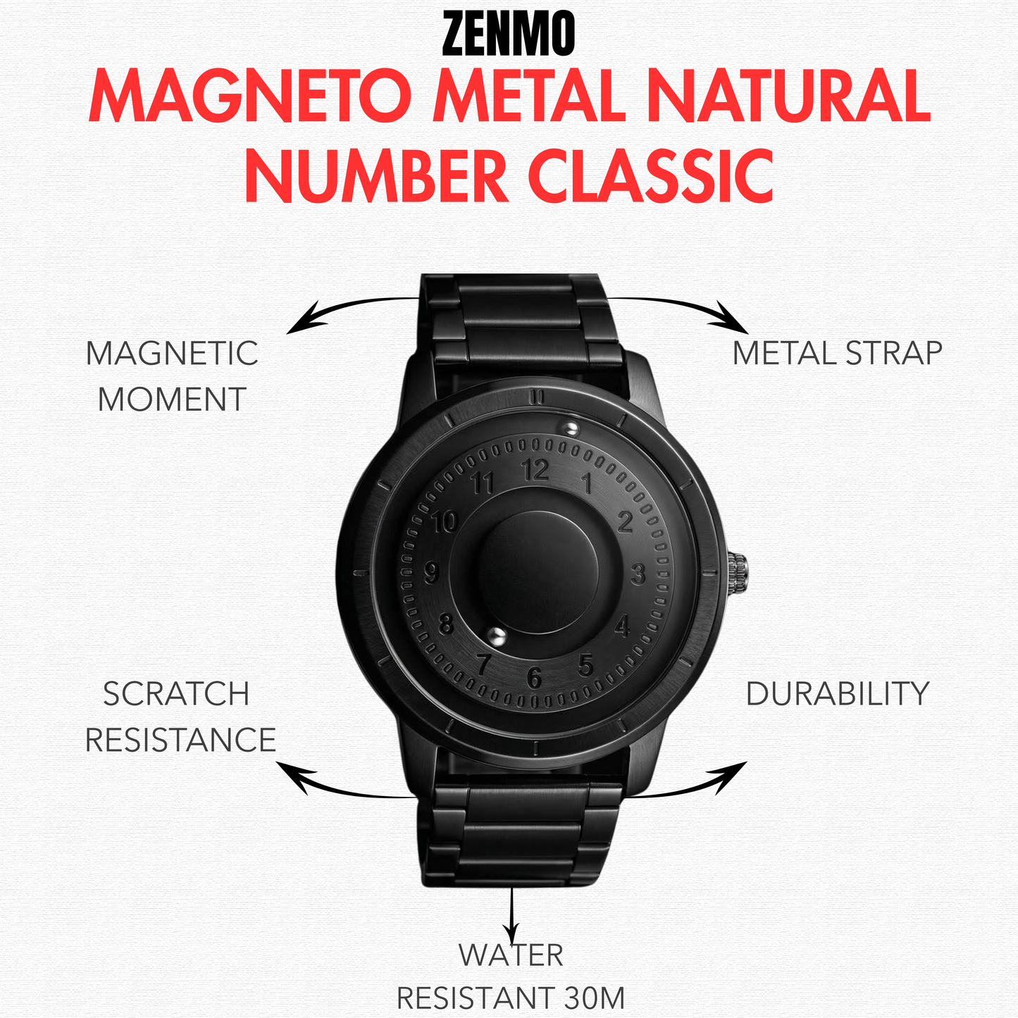 Magneto Metal Natural Number Black Watch Classic